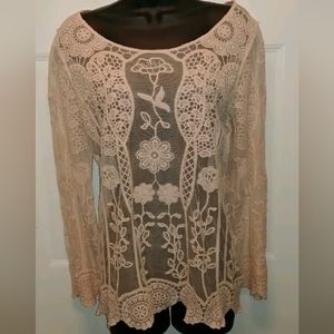 Wishlist blush mesh and lace top